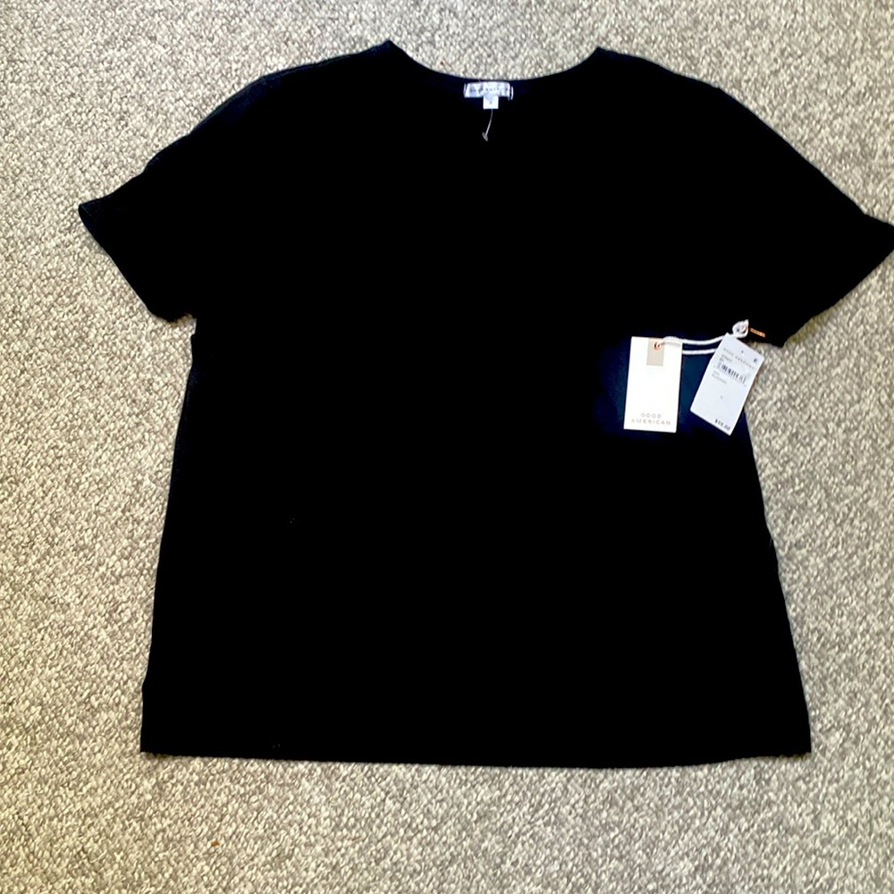 Good American Black Supima Cotton Crewneck Tee size 2 (s-m) NWT